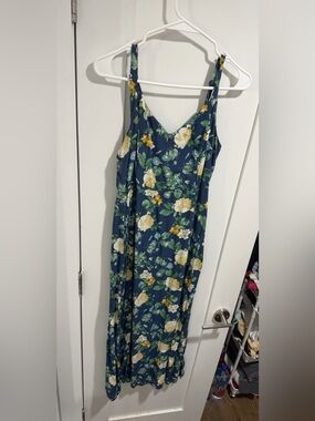 Old Navy Navy Floral Summer Spring Maxi Dress with Yellow & Cream Flowers